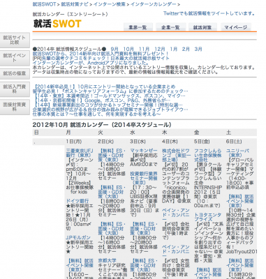 就活SWOTサイト内で『就活カレンダー2014』をオープン。2014新卒採用の情報を一覧化。